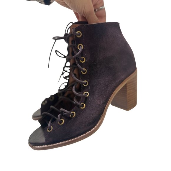 Jeffrey Campbell Lace Up Booties Womens 7.5 Brown Suede Witchy Boho Block Heel - Picture 3 of 16
